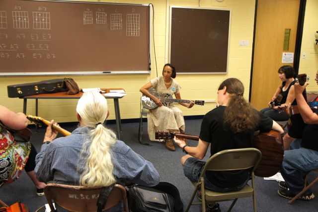 Valerie Turner teaching beginner level guitar