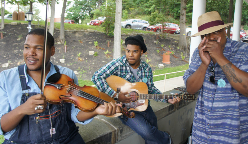 Jerron Paxton, Marcus Cartwright and Phil Wiggins at Marcus Cartwright at the Augusta Heritage Center in Elkins, West Virginia, Blues & Swing Week 2016.