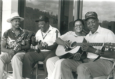 Augusta Blues Week inElkins, West Virginia, Circa 1983. Phil Wiggins, Nat Reese, Etta Baker, John Cephas at Augusta, photo by Doug Yarrow. Courtesy of the Augusta Heritage Center of Davis & Elkins College.