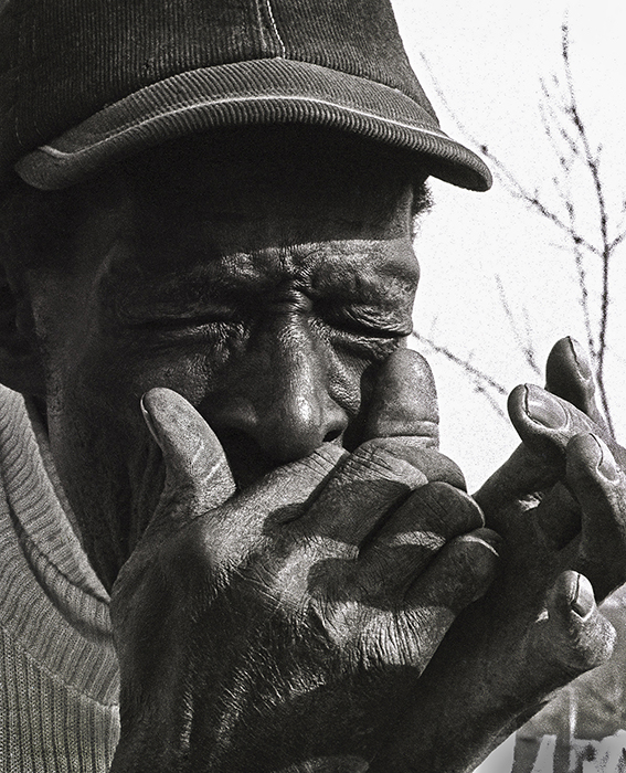 musician playing harmonica